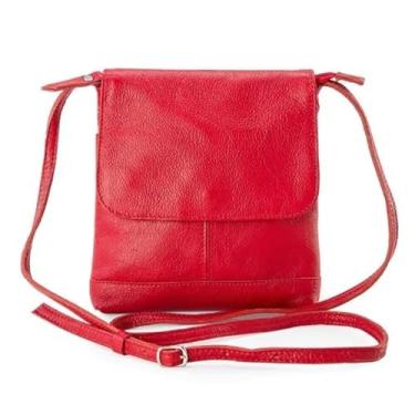 Imagem de Bolsa Feminina Transversal em Couro Legítimo Jô – Tiracolo Elegante com Alça Regulável, 3 Bolsos Internos, Fechamento em Zíper e Botão de Pressão – Compacta, Sofisticada e Durável (Vermelho)