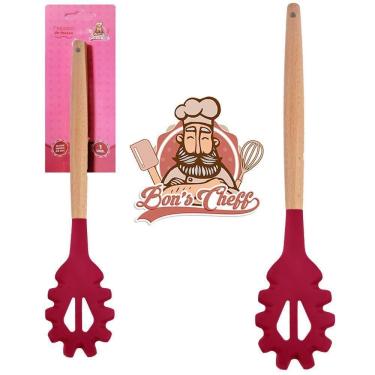 Imagem de Pegador Massas Silicone Vinho Cabo Madeira Bons Cheff 31X6,5