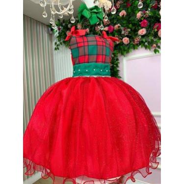 Imagem de Vestido Infantil Juvenil Natalino Vermelho Festa Tule Luxo para Menina