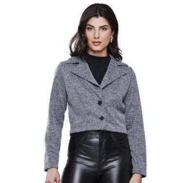 Imagem de Casaco Feminino Cropped Tweed Sawary Fashion - SAWARY FASHION , Cinza,
