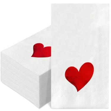 Imagem de JarThenaAMCS Guardanapos descartáveis de papel para convidados do dia dos namorados, 100 peças, papel alumínio, coração, jantar, guardanapo de mão, para banheiro, casamento, aniversário, festa