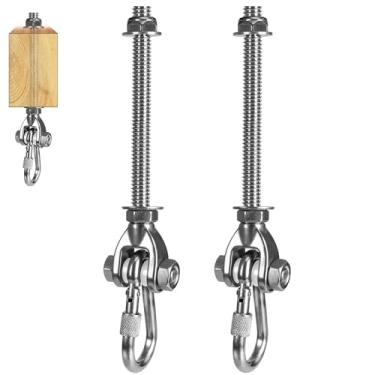 Imagem de Dakzhou 2 ganchos de balanço resistentes de aço inoxidável de 180° com capacidade de 362 kg para playground, assento balanço, rede, cadeira, varanda