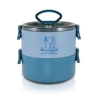 Imagem de Pote Marmita Duplo 2 Andares Divisórias Trava Redonda com Alça Aliment