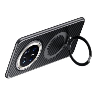 Imagem de FWYANZH Capa magnética para Honor Magic 8 Pro/8, suporte de anel oculto, capa traseira de couro, textura de fibra de carbono, capa fina de proteção contra quedas, preta, 8Pro