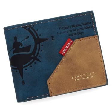 Imagem de Carteira masculina dobrável com bloqueio fino, bolso frontal minimalista - fina e elegante com janela para identidade21, Azul, Minimalista