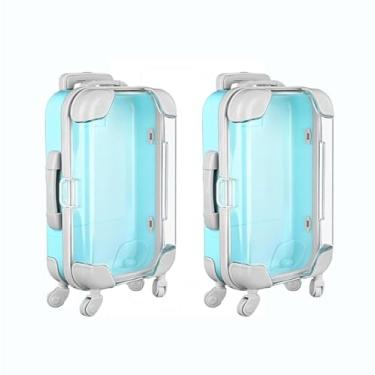 Imagem de Pacote com 2 mini malas vazias com rodas – pequena caixa de bagagem para embalagem de cílios postiços, armazenamento de doces e lembrancinhas de festa, azul