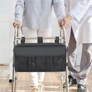 Imagem de Bolsa de armazenamento para cadeira de rodas, bolsa suspensa para andadores e andadores, organizador removível à prova d'água para telefones, medicamentos e mais (preto)
