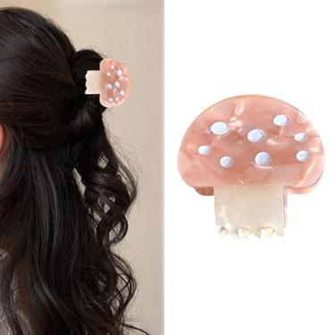 Imagem de 1 grampo de cabelo fofo em forma de cogumelo para cabelos finos e grossos, prendedor de acetato antiderrapante forte, acessórios de moda para cabeça para mulheres, rosa