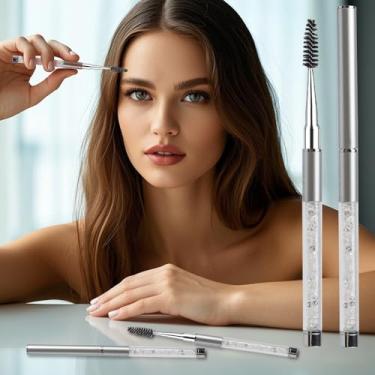 Imagem de 2 pincéis de rímel para sobrancelhas, pincéis de cílios de diamante, varinhas de rímel, aplicadores, pincéis cosméticos portáteis com tampa, spoolies de cílios para extensões de cílios (prata)