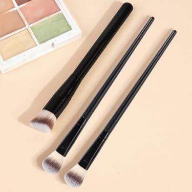 Imagem de Conjunto de 3 pincéis de maquiagem com cabo preto, cerdas brancas, ferramentas profissionais de beleza, base, corretivo, kit de maquiagem facial feminino