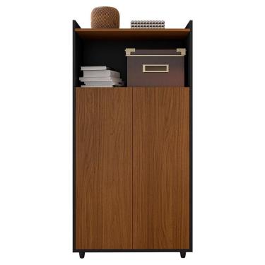 Imagem de Armário Alto Escritório 2 Portas Marrom Preto Studio Caemmun