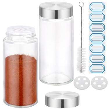 Imagem de Segarty Recipientes de vidro para temperos de 118 ml com tampas de coqueteleira de aço inoxidável, 2 potes de especiarias de 120 ml, organizadores de temperos vazios redondos para armazenamento de