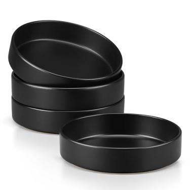 Imagem de Herogo Conjunto de 4 tigelas de massa, tigelas de salada rasas de 1000 ml, pratos grandes de macarrão para cozinha, seguro para micro-ondas e lava-louças, preto fosco