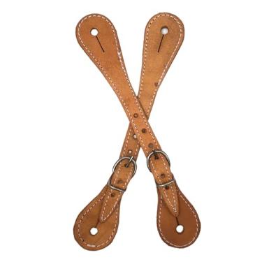 Imagem de Correia de Espora Quarto de Milha Tradicional em Couro, 3 Cores (Marrom, Preto, Natural e Vermelho), com Ferragens Inox e Costura Decorativa (Natural)