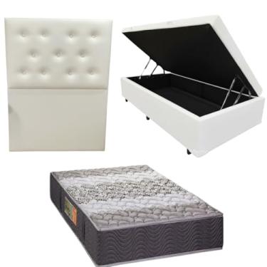 Imagem de Cama Box Baú Blindada com Colchão de Espuma Orthopedic + Cabeceira Botonê - Solteiro 88x188 (CORINO BRANCO)