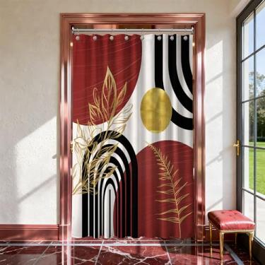 Imagem de QGHOT Cortina de chuveiro preta e vermelha boho meados do século bordô vermelho escuro e dourado e branco cortinas de chuveiro para decoração de banheiro, tecido de pano impermeável com ganchos, 122