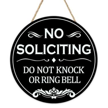 Imagem de Bolisom Placa de porta da frente sem solicitação, engraçada, não bata ou toque, cabide de madeira, escritório, negócios, quarto, decoração de casa, preto, humorístico, sem solicitação, guirlanda