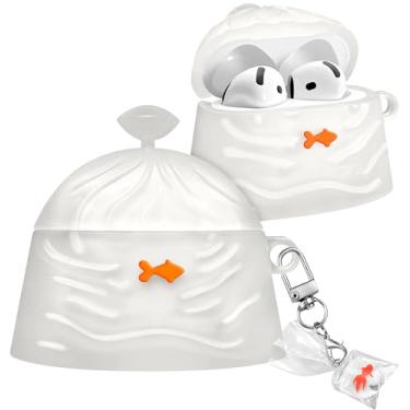 Imagem de Boaretiu Capa para Airpods 4th 2024 desenho fofo Kawaii - com chaveiro design engraçado capa para meninas adolescentes mulheres capas para Air Pods 4th, peixe