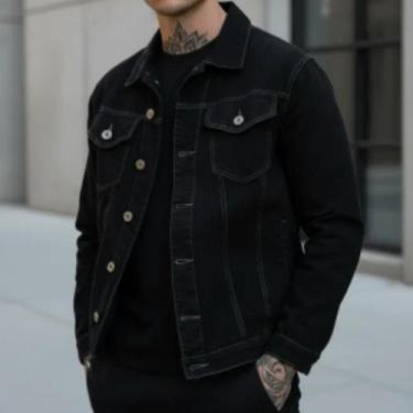 Imagem de Jaqueta Preta Com Costura Branca Invertida - Alleppo Jeans, Preto, GG,