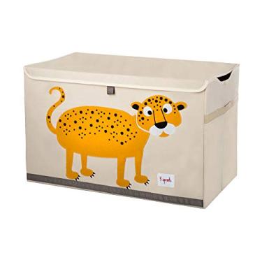 Imagem de 3 Sprouts Baú de brinquedo grande para crianças com tampa e alças – Organizador dobrável de armazenamento de brinquedos/porta-malas/caixa/cesta para meninos e meninas, berçário, leopardo