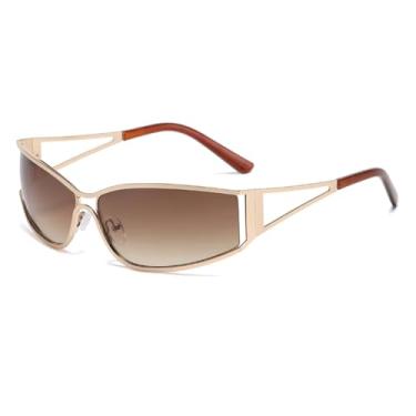 Imagem de HPIRME Óculos de sol estilo retrô feminino, moda punk, proteção solar UV400, masculino e feminino (marrom degradê)