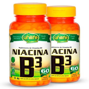 Imagem de Kit 2 Vitamina B3 Niacina 60 Cápsulas Unilife