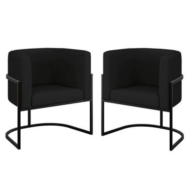 Imagem de Kit 02 Poltronas Lua Sala Decorativa Base Ferro Gold Corino Preto
