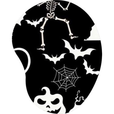 Imagem de Mouse Pad Ergonômico Gota Arte Estampa Esqueleto Morcegos e Abóbora Fundo Preto