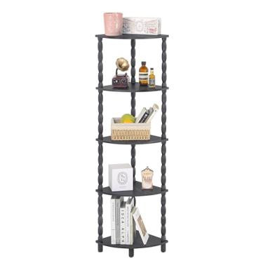 Imagem de MaxSmeo Prateleira de canto, estante de livros de coner de 5 camadas, prateleiras de exibição de canto elegantes para quarto, banheiro, cozinha, sala de estar (cinza carvão)