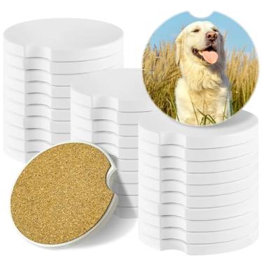 Imagem de Pacote com 30 porta-copos de sublimação de cerâmica em branco para carros – Porta-copos redondos resistentes ao calor de 6 cm – Conjunto de porta-copos personalizável DIY para personalização