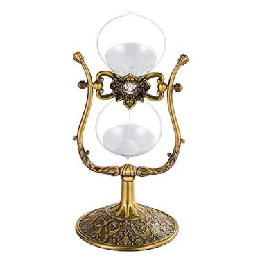 Imagem de Ampulheta de 30 minutos, relógio giratório com gravação exclusiva, relógio de areia de metal antigo de 30 minutos, ampulheta de vidro vintage de latão para casa, mesa, decoração de escritório (branca)