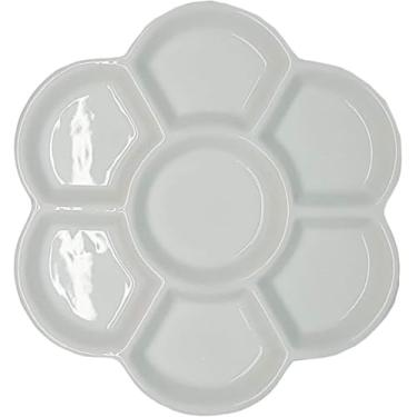 Imagem de Bandeja de paleta de tinta aquarela branca paletas de tinta de água lavável paleta de tinta cerâmica paleta de aquarela de porcelana para artistas, paletas de pintura em aquarela e copos, paletas