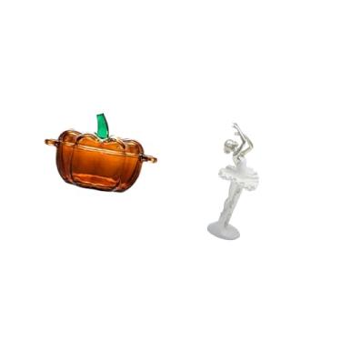 Imagem de Fenteer Prato de Vidro para Doces em Formato de Abóbora, Pote para Biscoitos com Tampa E Estatueta de Bailarina, Escultura Moderna de Dançarina, Ornamento Par