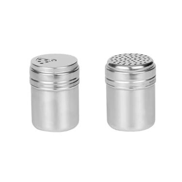 Imagem de Feilguee 2 peças de aço inoxidável para saleiro e pimenteiro com orifícios ajustáveis para sal em pó, açúcar, canela, pimenta, cozinha, mesa de jantar, utensílios de acampamento