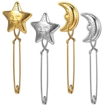 Imagem de Garneck 4 bolas de aço inoxidável, coador de chá, infusor de chá de folhas soltas em forma de lua com alça longa para