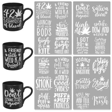 Imagem de Elewins Papel de transferência UV DTF - 24 peças folhas verdes UV DTF Cup Wrap adequado para canecas, para criatividade DIY, papel de transferência de copo DTF UV de alta viscosidade (frases de folhas