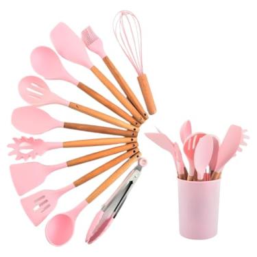 Imagem de UtensíLios De Cozinha Em Silicone | Conjunto De Colher E EspáTula(Rosa 12PÇS)