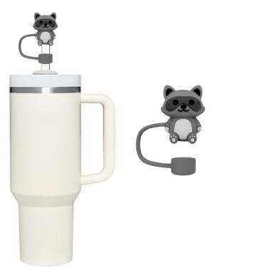 Imagem de Capa de silicone de guaxinim para tampas de palha de 10 mm, tampas de cobertura de palha de animal para copo Stanley – Compatível com copos de 850 g e 1,134 g, topos de palha reutilizáveis à prova de