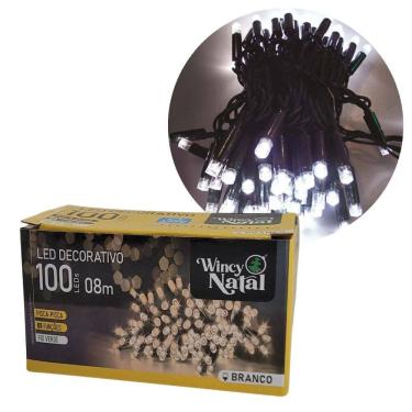 Imagem de Pisca LED Branco Frio Sequencial 100 Lâmpadas 8 Funções Fio Verde 8 Metros 127V