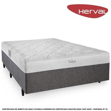 Imagem de Cama Box Casal Conjugada, Molas Bonnel Herval Tulipa, 47x138x188 cm