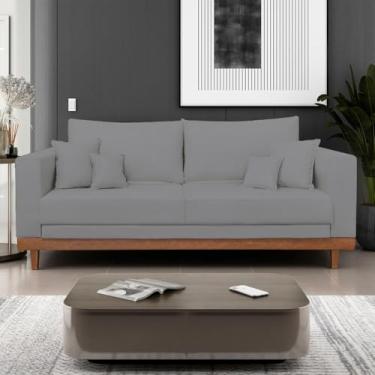 Imagem de Sofá Living 2 Lugares Linho Reforçado + Almofadas Recepção Sala - Balaqui Decor Cor:grafite