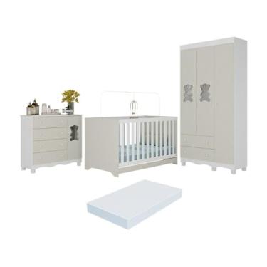 Imagem de Quarto de Bebê Completo C/berço Americano 3 em 1 Colchão Ternura Multimóveis Mp4671 Branco/off White