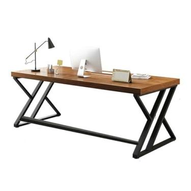 Imagem de Mesa de trabalho Estação de trabalho para PC em madeira pinho para escritório doméstico com estrutura metal resistente, mesa moderna e longa para escrita estudo(XL)