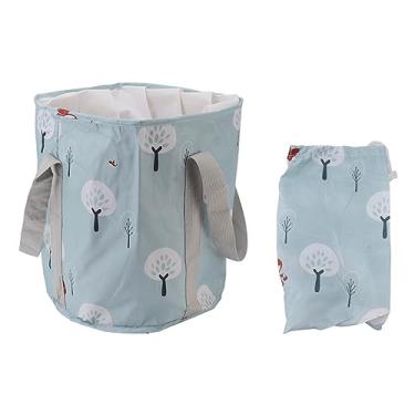 Imagem de Bacia dobrável para banho de pés, portátil, isolada em pvc, banheira de imersão, balde de água com alça para acampamento ao ar livre, viagem (Árvore Pequena Azul)
