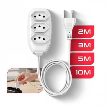 Imagem de Extensão Elétrica 3 Tomadas Tripolar Bivolt 2 3 5 10 Metros Branco - M
