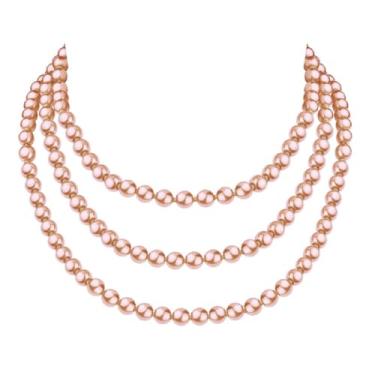 Imagem de Colar de pérolas da década de 1920, corrente colorida com contas, festa, casamento, baile, banquete, vidro, pérola, nó, colar, suéter, corrente de baile de máscaras para mulheres, Zinco, Sem Pedra