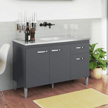 Imagem de Balcão Gabinete De Pia Cozinha Multiuso 120cm Sem Tampo Gabriela Cinza Fosco- Mabe Magazine