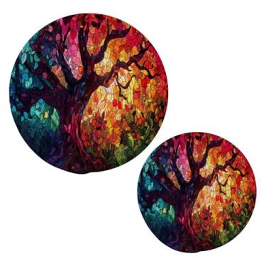 Imagem de Blueangle 2 peças de suporte de panela de trivet florestal de cores psicodélicas - conjunto de pegadores de panela de tecido redondo - almofadas quentes trançadas de algodão - porta-copos - tapetes de