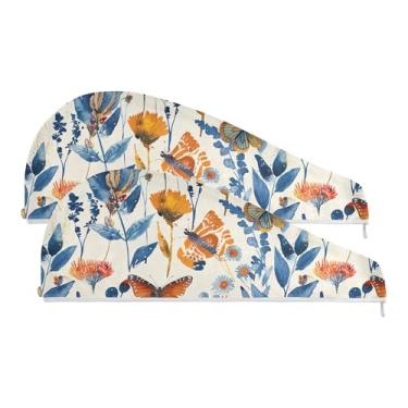 Imagem de SEHANY Toalha de cabelo de microfibra de flores coloridas elegantes para mulheres, 2 peças, turbantes de cabelo de secagem rápida com botão, touca de cabelo seco absorvente toalha de secagem de cabelo