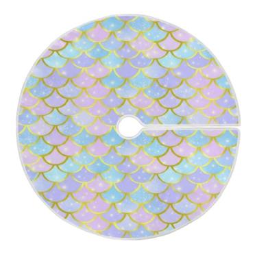 Imagem de Blueangle Saia de árvore de Natal com escamas de sereia coloridas de 120 cm - poliéster macio e resistente a rugas, decoração de férias para festas de Natal, árvore festiva e decoração de casa (35)